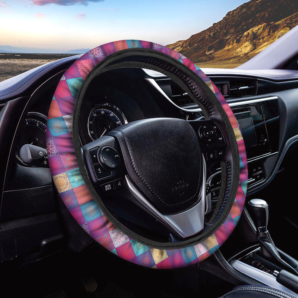 Boho Mandala Patchwork Pattern Print Car Steering Wheel Cover