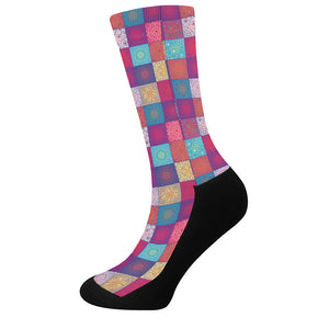 Boho Mandala Patchwork Pattern Print Crew Socks