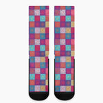 Boho Mandala Patchwork Pattern Print Crew Socks