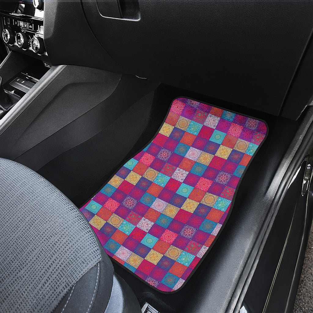 Boho Mandala Patchwork Pattern Print Front and Back Car Floor Mats