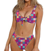 Boho Mandala Patchwork Pattern Print Front Bow Tie Bikini