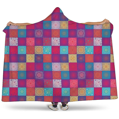 Boho Mandala Patchwork Pattern Print Hooded Blanket