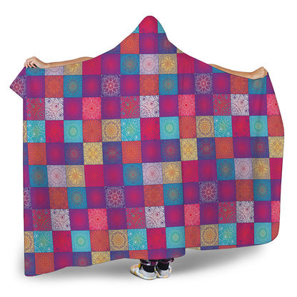 Boho Mandala Patchwork Pattern Print Hooded Blanket