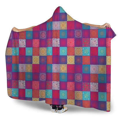 Boho Mandala Patchwork Pattern Print Hooded Blanket