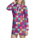 Boho Mandala Patchwork Pattern Print Hoodie Dress
