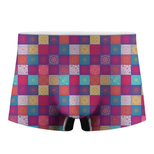 Boho Mandala Patchwork Pattern Print Men's Boxer Briefs