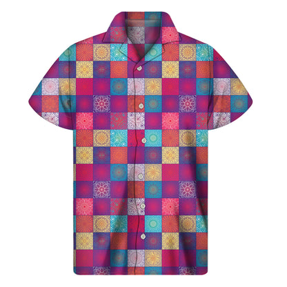 Boho Mandala Patchwork Pattern Print Men's Short Sleeve Shirt