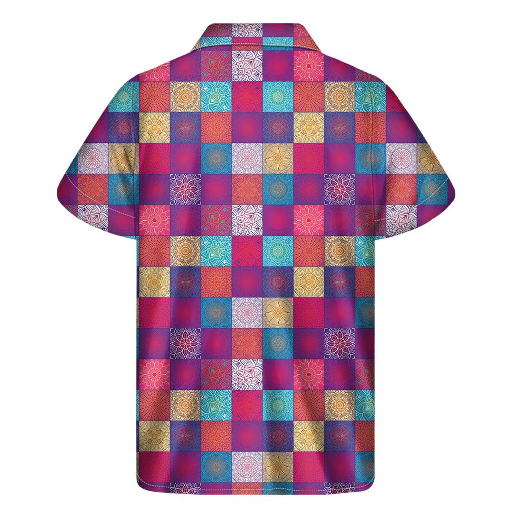 Boho Mandala Patchwork Pattern Print Men's Short Sleeve Shirt