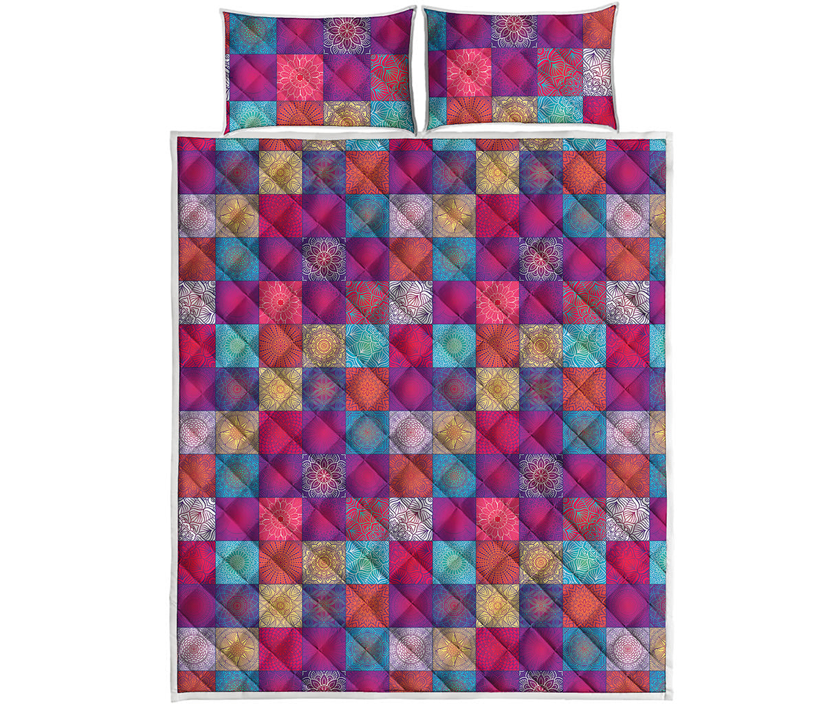 Boho Mandala Patchwork Pattern Print Quilt Bed Set