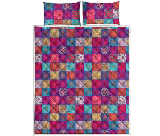 Boho Mandala Patchwork Pattern Print Quilt Bed Set