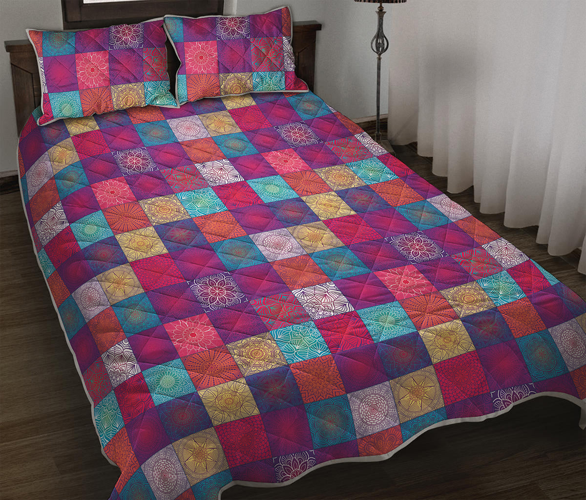 Boho Mandala Patchwork Pattern Print Quilt Bed Set