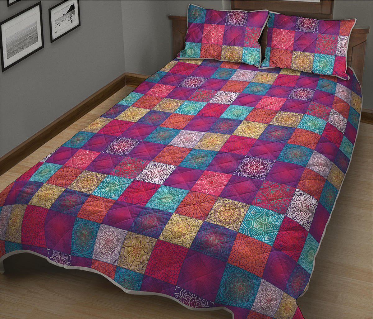 Boho Mandala Patchwork Pattern Print Quilt Bed Set