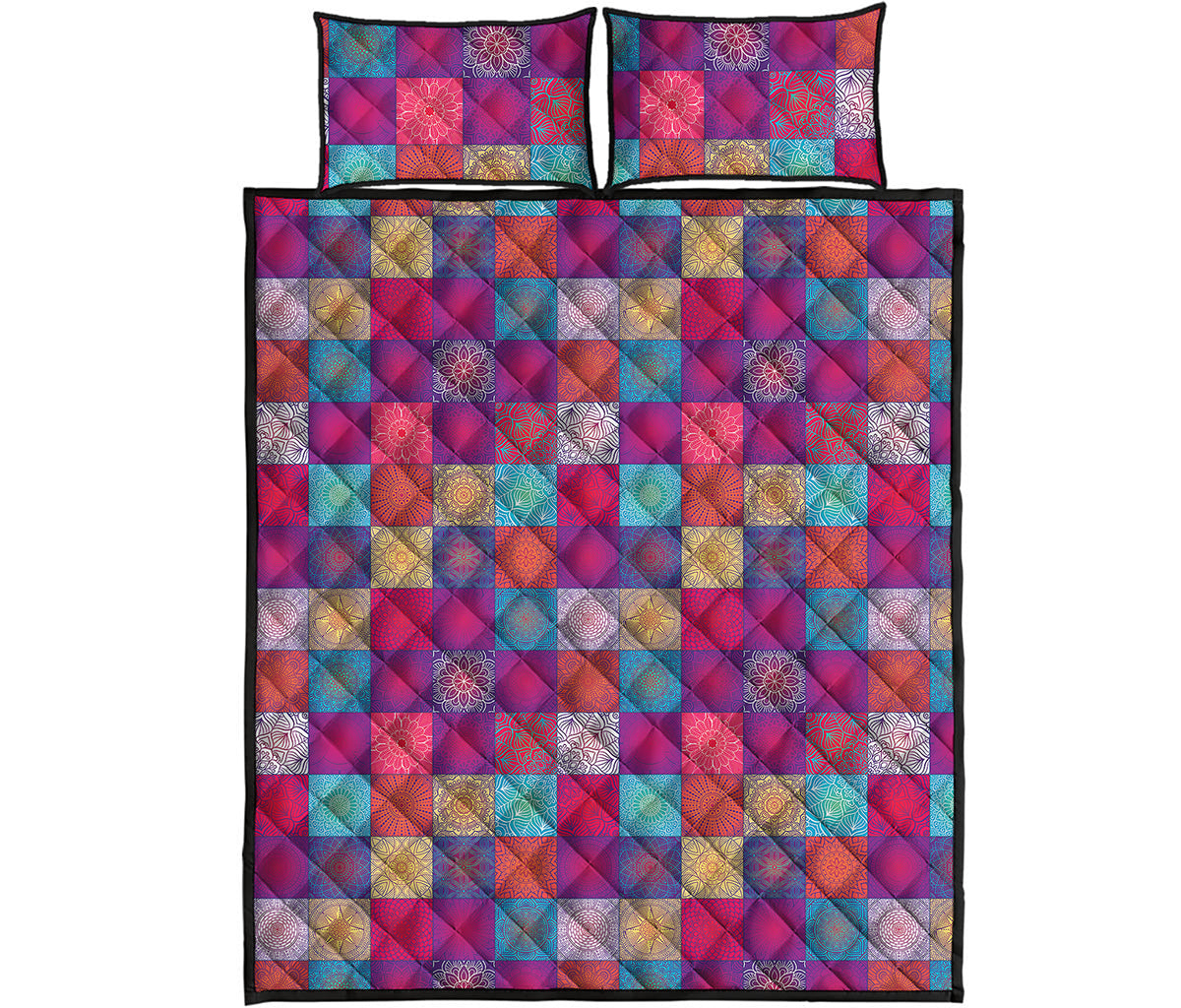 Boho Mandala Patchwork Pattern Print Quilt Bed Set