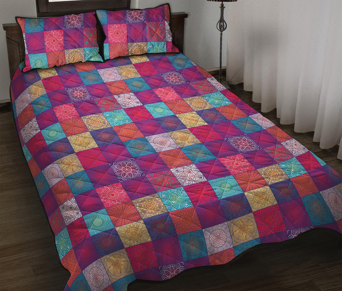 Boho Mandala Patchwork Pattern Print Quilt Bed Set