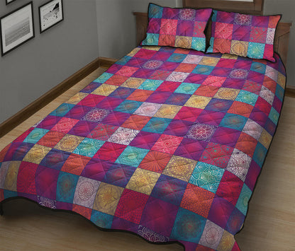 Boho Mandala Patchwork Pattern Print Quilt Bed Set