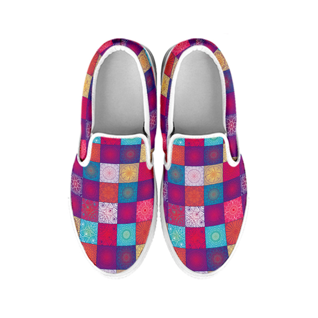 Boho Mandala Patchwork Pattern Print White Slip On Shoes