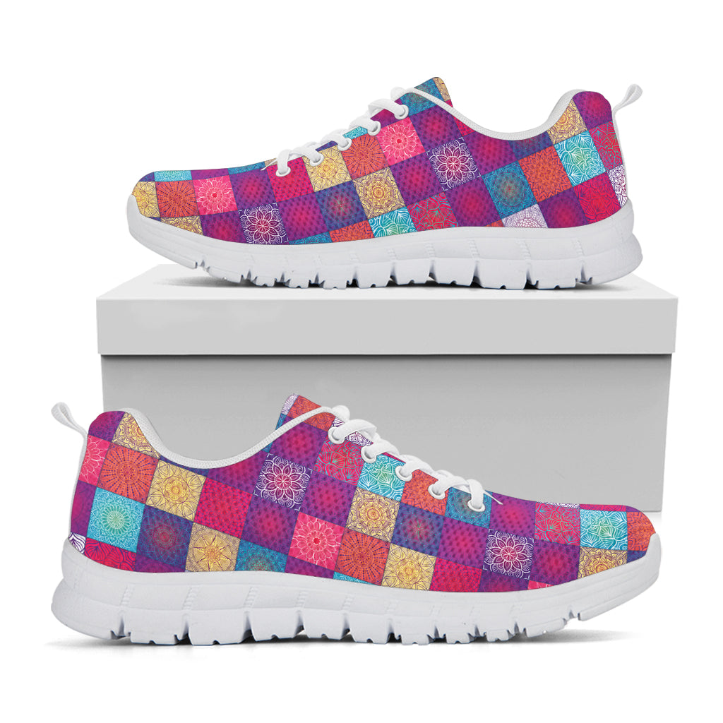 Boho Mandala Patchwork Pattern Print White Sneakers