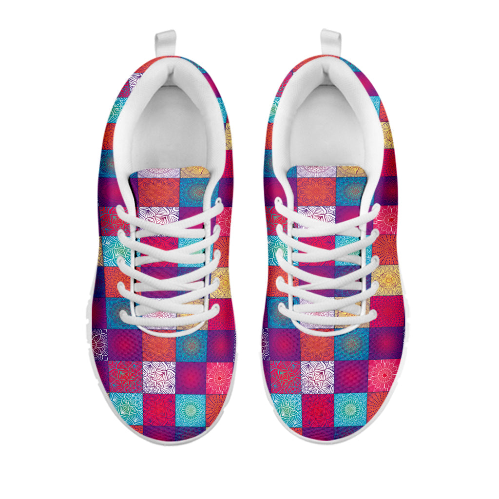 Boho Mandala Patchwork Pattern Print White Sneakers