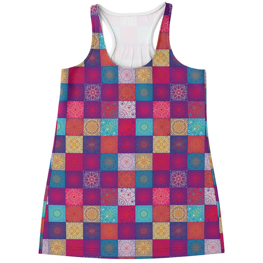 Boho Mandala Patchwork Pattern Print Women's Racerback Tank Top