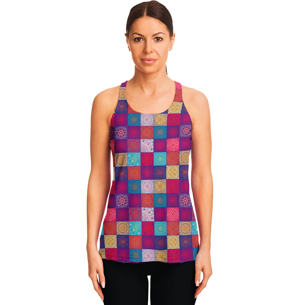 Boho Mandala Patchwork Pattern Print Women's Racerback Tank Top