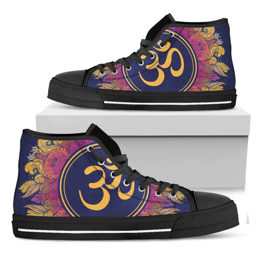 Boho Om Mandala Print Black High Top Shoes