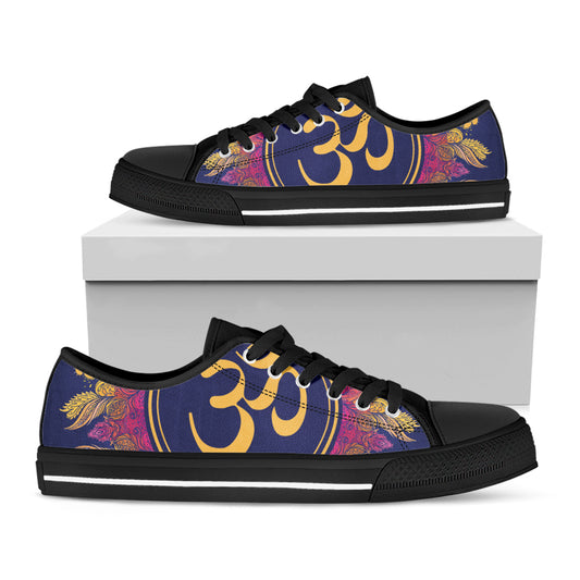 Boho Om Mandala Print Black Low Top Shoes 