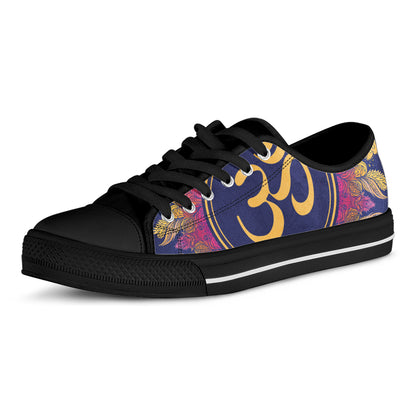 Boho Om Mandala Print Black Low Top Shoes 
