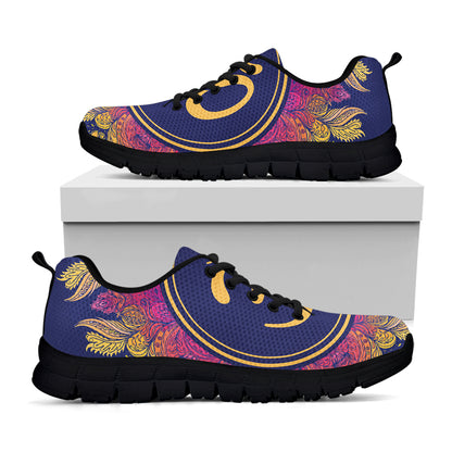 Boho Om Mandala Print Black Sneakers