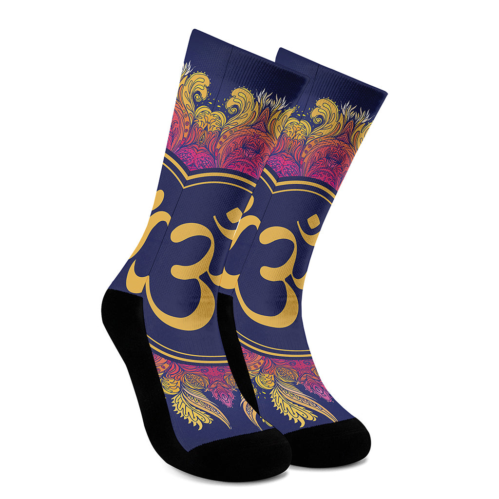 Boho Om Mandala Print Crew Socks