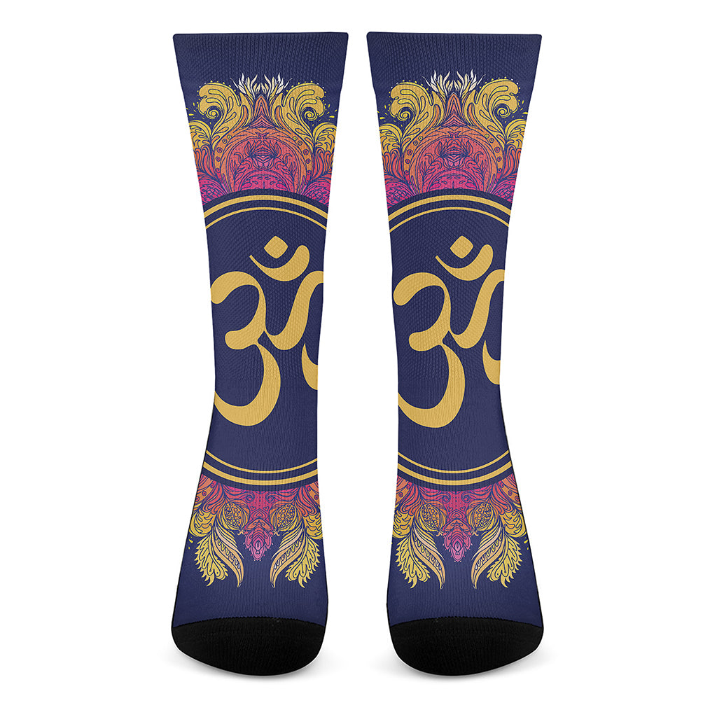 Boho Om Mandala Print Crew Socks