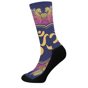 Boho Om Mandala Print Crew Socks