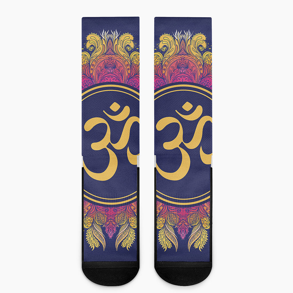 Boho Om Mandala Print Crew Socks