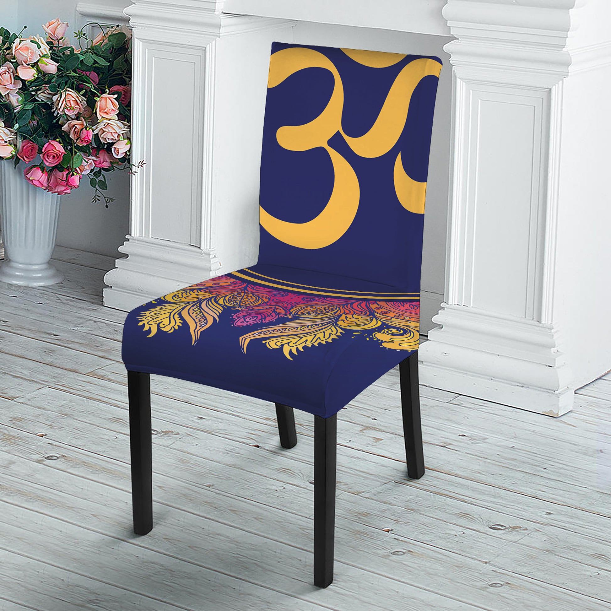 Boho Om Mandala Print Dining Chair Slipcover