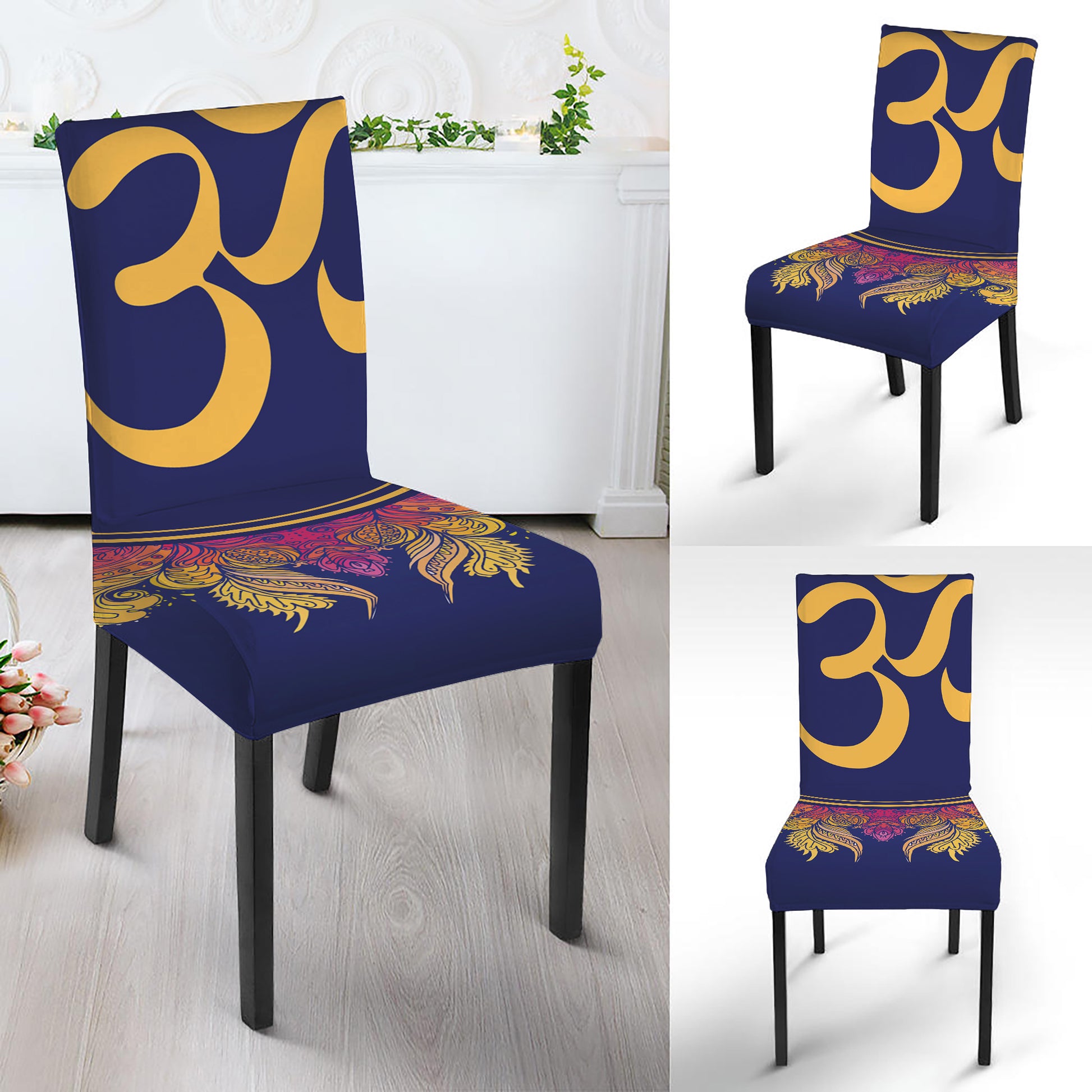 Boho Om Mandala Print Dining Chair Slipcover