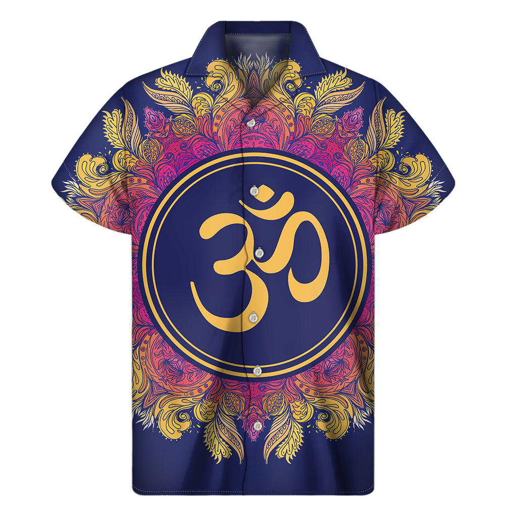 Boho Om Mandala Print Men's Short Sleeve Shirt