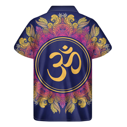 Boho Om Mandala Print Men's Short Sleeve Shirt