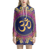 Boho Om Mandala Print Pullover Hoodie Dress