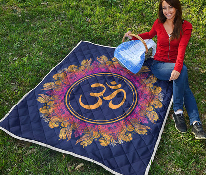 Boho Om Mandala Print Quilt