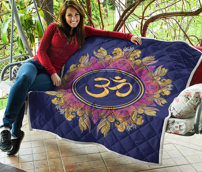 Boho Om Mandala Print Quilt