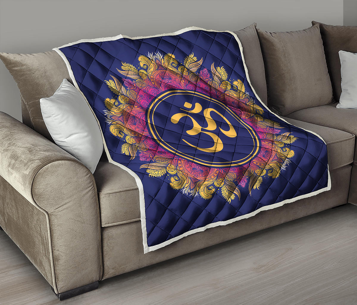 Boho Om Mandala Print Quilt