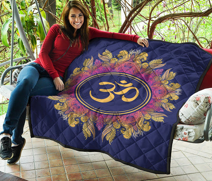 Boho Om Mandala Print Quilt