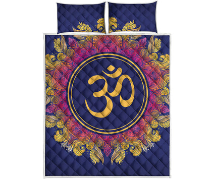 Boho Om Mandala Print Quilt Bed Set
