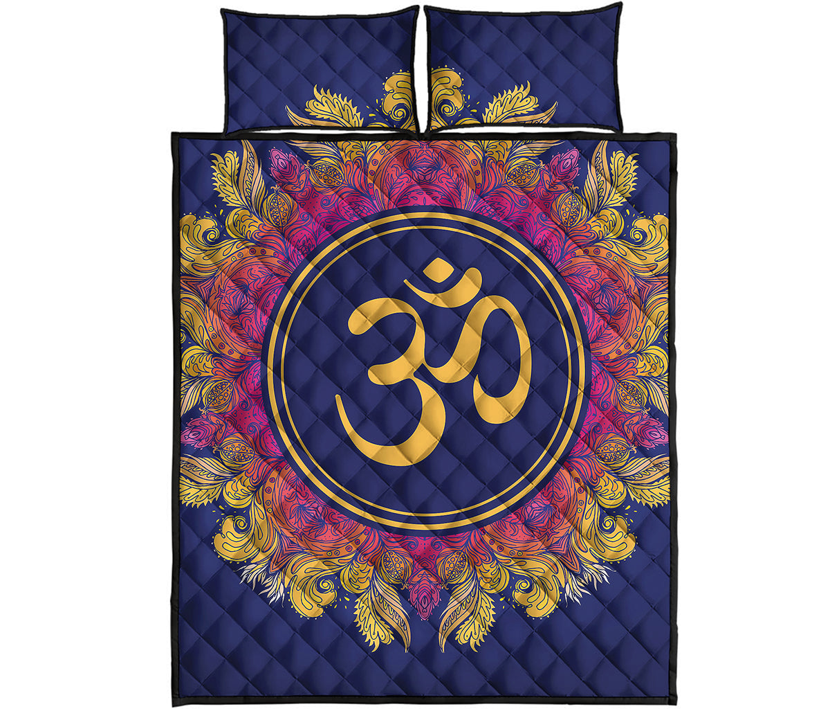 Boho Om Mandala Print Quilt Bed Set