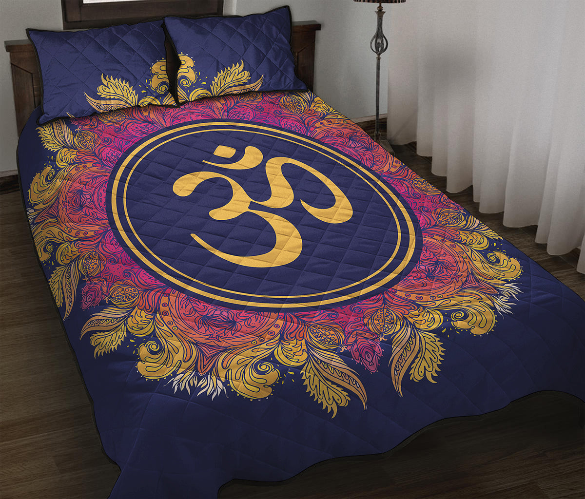 Boho Om Mandala Print Quilt Bed Set