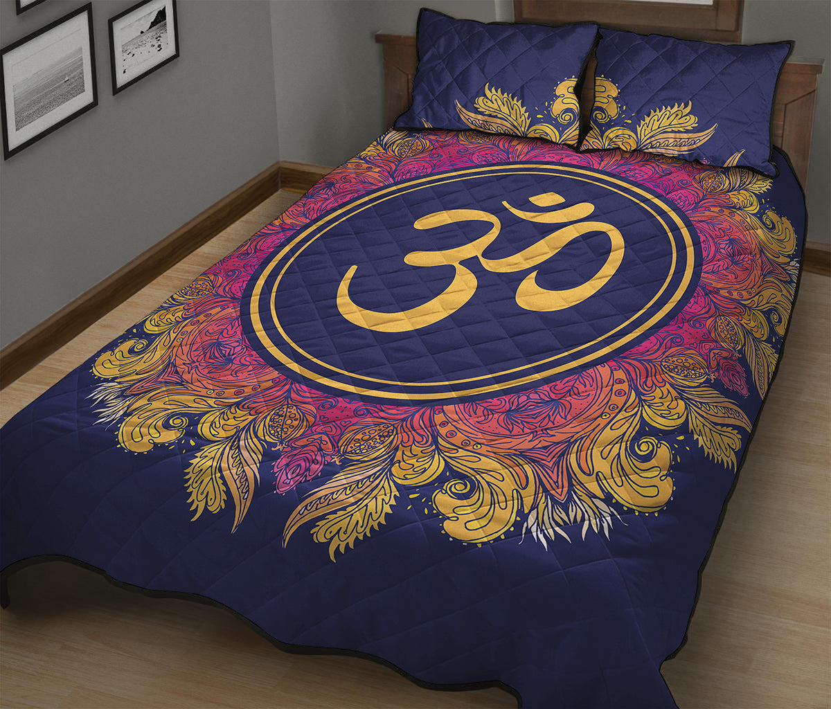 Boho Om Mandala Print Quilt Bed Set
