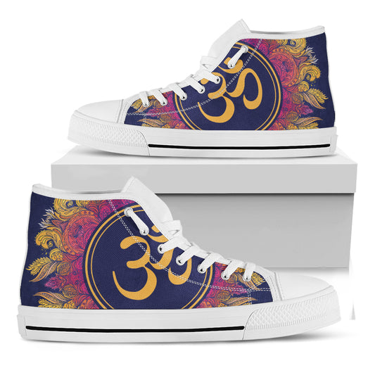 Boho Om Mandala Print White High Top Shoes
