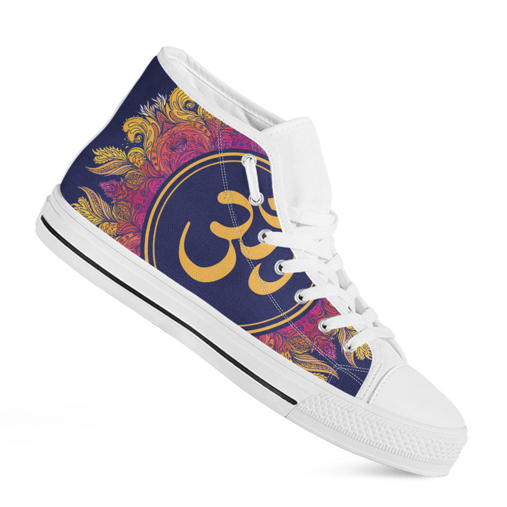 Boho Om Mandala Print White High Top Shoes
