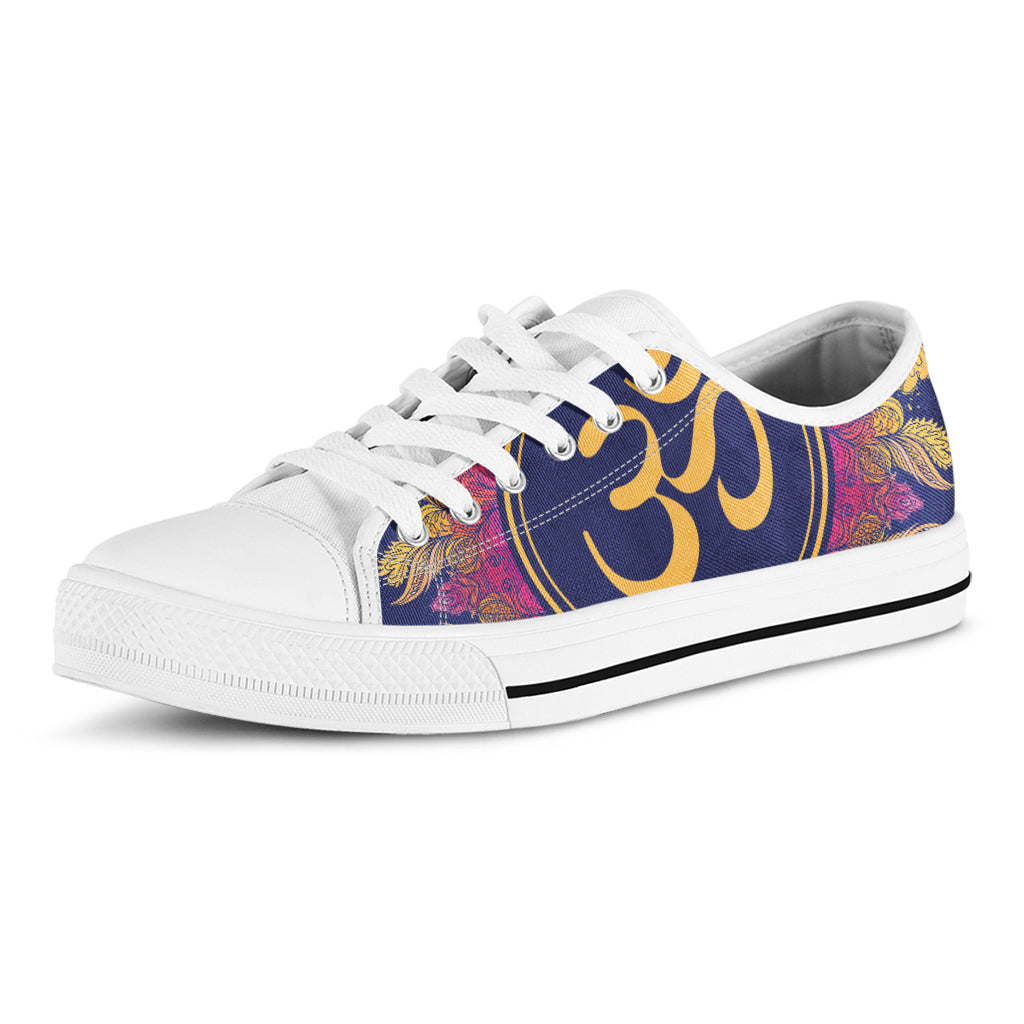 Boho Om Mandala Print White Low Top Shoes