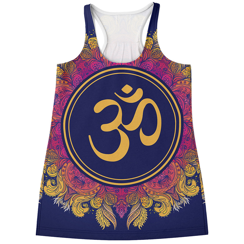Boho Om Mandala Print Women's Racerback Tank Top
