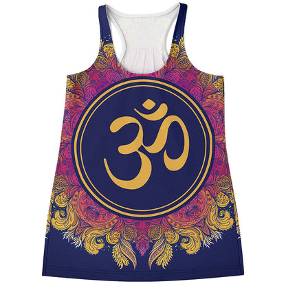 Boho Om Mandala Print Women's Racerback Tank Top